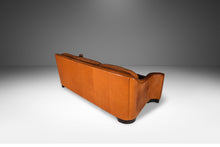Load image into Gallery viewer, ON HOLD Art Deco Mid-Century Modern Three-Seater Sofa with Sculptural Arms in Patinaed Leather, USA, c. 1970s-ABT Modern