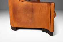Load image into Gallery viewer, ON HOLD Art Deco Mid-Century Modern Three-Seater Sofa with Sculptural Arms in Patinaed Leather, USA, c. 1970s-ABT Modern