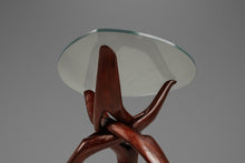 Load image into Gallery viewer, Organic Mid-Century Modern Accent Table Carved from Solid Mahogany w/ Interlocking Legs & Glass Top, USA, c. 1970's-ABT Modern