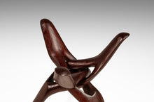 Load image into Gallery viewer, Organic Mid-Century Modern Accent Table Carved from Solid Mahogany w/ Interlocking Legs & Glass Top, USA, c. 1970's-ABT Modern