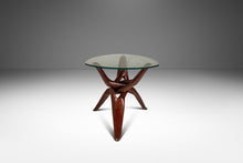 Load image into Gallery viewer, Organic Mid-Century Modern Accent Table Carved from Solid Mahogany w/ Interlocking Legs & Glass Top, USA, c. 1970's-ABT Modern