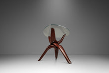 Load image into Gallery viewer, Organic Mid-Century Modern Accent Table Carved from Solid Mahogany w/ Interlocking Legs & Glass Top, USA, c. 1970's-ABT Modern