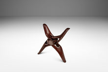 Load image into Gallery viewer, Organic Mid-Century Modern Accent Table Carved from Solid Mahogany w/ Interlocking Legs & Glass Top, USA, c. 1970's-ABT Modern