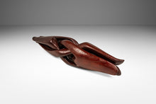 Load image into Gallery viewer, Organic Mid-Century Modern Accent Table Carved from Solid Mahogany w/ Interlocking Legs & Glass Top, USA, c. 1970's-ABT Modern