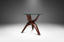Load image into Gallery viewer, Organic Mid-Century Modern Accent Table Carved from Solid Mahogany w/ Interlocking Legs & Glass Top, USA, c. 1970's-ABT Modern