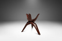 Load image into Gallery viewer, Organic Mid-Century Modern Accent Table Carved from Solid Mahogany w/ Interlocking Legs & Glass Top, USA, c. 1970's-ABT Modern