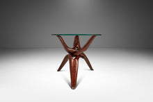 Load image into Gallery viewer, Organic Mid-Century Modern Accent Table Carved from Solid Mahogany w/ Interlocking Legs & Glass Top, USA, c. 1970's-ABT Modern