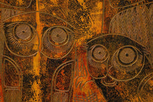 Load image into Gallery viewer, RARE Mid-Century Modern Earth Toned Parliament of Owls Painting with Custom-Made Walnut Frame by Sukhya, c. 1960s-ABT Modern