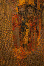 Load image into Gallery viewer, RARE Mid-Century Modern Earth Toned Parliament of Owls Painting with Custom-Made Walnut Frame by Sukhya, c. 1960s-ABT Modern