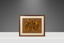 Load image into Gallery viewer, RARE Mid-Century Modern Earth Toned Parliament of Owls Painting with Custom-Made Walnut Frame by Sukhya, c. 1960s-ABT Modern
