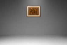 Load image into Gallery viewer, RARE Mid-Century Modern Earth Toned Parliament of Owls Painting with Custom-Made Walnut Frame by Sukhya, c. 1960s-ABT Modern