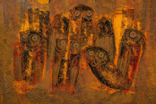 Load image into Gallery viewer, RARE Mid-Century Modern Earth Toned Parliament of Owls Painting with Custom-Made Walnut Frame by Sukhya, c. 1960s-ABT Modern