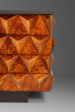 Load image into Gallery viewer, Rare Brutalist Space Age Sculptural Diamond Faced 8-Drawer Dresser / Sideboard w/ Leather Top, Italy, c. 1970s-ABT Modern