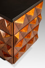 Load image into Gallery viewer, Rare Brutalist Space Age Sculptural Diamond Faced 8-Drawer Dresser / Sideboard w/ Leather Top, Italy, c. 1970s-ABT Modern