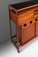 Load image into Gallery viewer, Rare Danish Mid-Century Modern Dry Bar in Teak w/ Leather Top by Knud Bent for Dyrlund, Denmark, c. 1960s-ABT Modern
