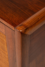 Load image into Gallery viewer, Rare Early Mid Century Modern Baldwin Acrosonic Piano in Walnut, Brass & Caning #759945, USA, c. 1960s-ABT Modern