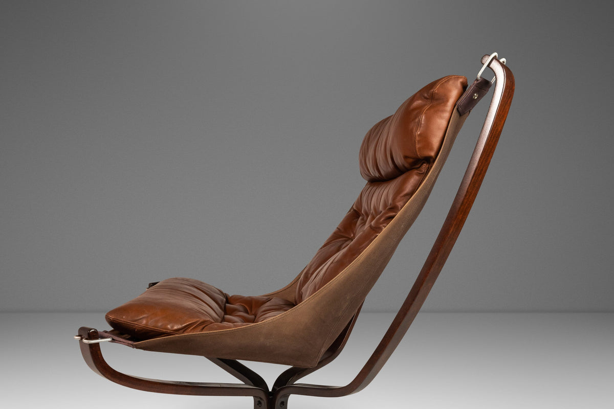 Rare High-Back Falcon Chair in Original Leather by Sigurd Ressel for V