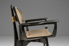 Load image into Gallery viewer, Rare Mid-Century Modern Architectural Ebonized Armchair in Maple, Leather & Brass by Harold Schwartz for Romweber, USA, 1960s-ABT Modern