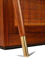 Load image into Gallery viewer, Rare Mid-Century Modern Baldwin Acrosonic Spinet Piano in Walnut, Brass & Cane, USA, c. 1960s-ABT Modern