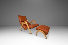 Load image into Gallery viewer, Rare Mid-Century Modern Sculptural Lounge Chair & Ottoman in Oak and Italian Leather in the Manner of Adrian Pearsall, USA, c. 1960s-ABT Modern