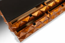 Load image into Gallery viewer, Rare Petite Brutalist Space Age Sculptural Diamond Faced 4 Drawer Dresser / Sideboard w/ Leather Top, Italy, c. 1970s