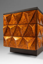 Load image into Gallery viewer, Rare Petite Brutalist Space Age Sculptural Diamond Faced 4 Drawer Dresser / Sideboard w/ Leather Top, Italy, c. 1970s
