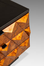 Load image into Gallery viewer, Rare Petite Brutalist Space Age Sculptural Diamond Faced 4 Drawer Dresser / Sideboard w/ Leather Top, Italy, c. 1970s