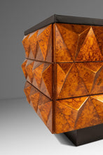 Load image into Gallery viewer, Rare Petite Brutalist Space Age Sculptural Diamond Faced 4 Drawer Dresser / Sideboard w/ Leather Top, Italy, c. 1970s