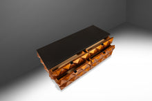 Load image into Gallery viewer, Rare Petite Brutalist Space Age Sculptural Diamond Faced 4 Drawer Dresser / Sideboard w/ Leather Top, Italy, c. 1970s