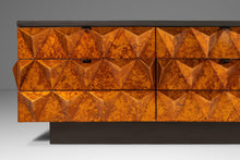 Load image into Gallery viewer, Rare Petite Brutalist Space Age Sculptural Diamond Faced 4 Drawer Dresser / Sideboard w/ Leather Top, Italy, c. 1970s