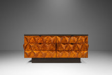 Load image into Gallery viewer, Rare Petite Brutalist Space Age Sculptural Diamond Faced 4 Drawer Dresser / Sideboard w/ Leather Top, Italy, c. 1970s