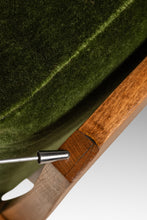 Load image into Gallery viewer, Rare Restored Danish Mid-Century Modern High-Back Lounge Chair in Beech, Velour & Brass by Dan Johnson for Selig, Denmark, c. 1950s-ABT Modern