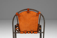 Load image into Gallery viewer, Rare Set of Two (2) Counter Height French Wrought Iron Industrial Barstools Hand-Worked Full Grain Leather by Jacques Adnet, France, 1950's-ABT Modern