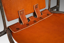 Load image into Gallery viewer, Rare Set of Two (2) Counter Height French Wrought Iron Industrial Barstools Hand-Worked Full Grain Leather by Jacques Adnet, France, 1950's-ABT Modern