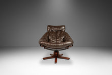 Load image into Gallery viewer, Scandinavian Mid-Century Modern Swivel Lounge Chair & Ottoman Set in Leather and Beech, Scandinavia, c. 1970s-ABT Modern