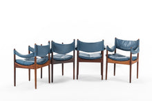 Load image into Gallery viewer, Set of 4 Kristian Solmer Vedel Blue Leather Lounge Chairs in Rosewood-ABT Modern