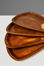 Load image into Gallery viewer, Set of Four (4) Mid-Century Modern Serving Trays in Solid Walnut & Cork, Japan, c. 1970's-ABT Modern
