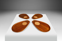 Load image into Gallery viewer, Set of Four (4) Mid-Century Modern Serving Trays w/ Wall Hanger in Solid Teak & Cork, Japan, c. 1970's-ABT Modern