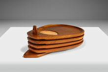 Load image into Gallery viewer, Set of Four (4) Mid-Century Modern Serving Trays w/ Wall Hanger in Solid Teak & Cork, Japan, c. 1970's-ABT Modern