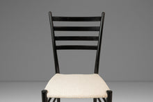 Load image into Gallery viewer, Set of Six (6) Mid-Century Italian Modern Bespoke Ebonized Dining Chairs in White Bouclé After Gio Ponti, Italy, c. 1960's-ABT Modern