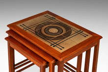 Load image into Gallery viewer, Set of Three (3) Danish Mid-Century Modern Nesting Tables in Teak w/ Tile Inlay by Poul H. Poulsen for Gangsø Møbler, Denmark, c. 1970's-ABT Modern