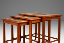 Load image into Gallery viewer, Set of Three (3) Danish Mid-Century Modern Nesting Tables in Teak w/ Tile Inlay by Poul H. Poulsen for Gangsø Møbler, Denmark, c. 1970's-ABT Modern