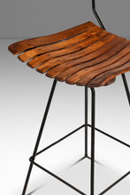 Load image into Gallery viewer, Set of Three ( 3 ) MCM Wrought Iron Bar Stools in Maple & Raffia Rope for by Arthur Umanoff for Raymor, USA, c. 1960s-ABT Modern