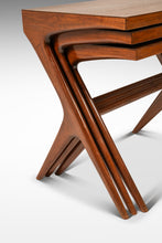 Load image into Gallery viewer, Set of Three (3) Mid-Century Italian Modern Nesting Tables in Solid Walnut In the Manner of Ico Parisi, Italy, c. 1960s-ABT Modern