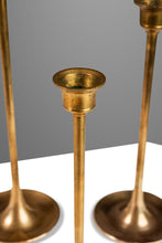 Load image into Gallery viewer, Set of Three ( 3 ) Mid-Century Modern Bauhaus Graduated Brass Tulip-Shaped Candlestick Holders, USA, c. 1960s-ABT Modern