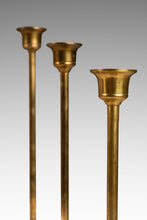 Load image into Gallery viewer, Set of Three ( 3 ) Mid-Century Modern Bauhaus Graduated Brass Tulip-Shaped Candlestick Holders, USA, c. 1960s-ABT Modern