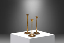 Load image into Gallery viewer, Set of Three ( 3 ) Mid-Century Modern Bauhaus Graduated Brass Tulip-Shaped Candlestick Holders, USA, c. 1960s-ABT Modern
