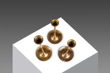 Load image into Gallery viewer, Set of Three ( 3 ) Mid-Century Modern Bauhaus Graduated Brass Tulip-Shaped Candlestick Holders, USA, c. 1960s-ABT Modern