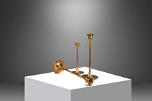 Load image into Gallery viewer, Set of Three ( 3 ) Mid-Century Modern Bauhaus Graduated Brass Tulip-Shaped Candlestick Holders, USA, c. 1960s-ABT Modern