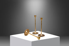 Load image into Gallery viewer, Set of Three ( 3 ) Mid-Century Modern Bauhaus Graduated Brass Tulip-Shaped Candlestick Holders, USA, c. 1960s-ABT Modern